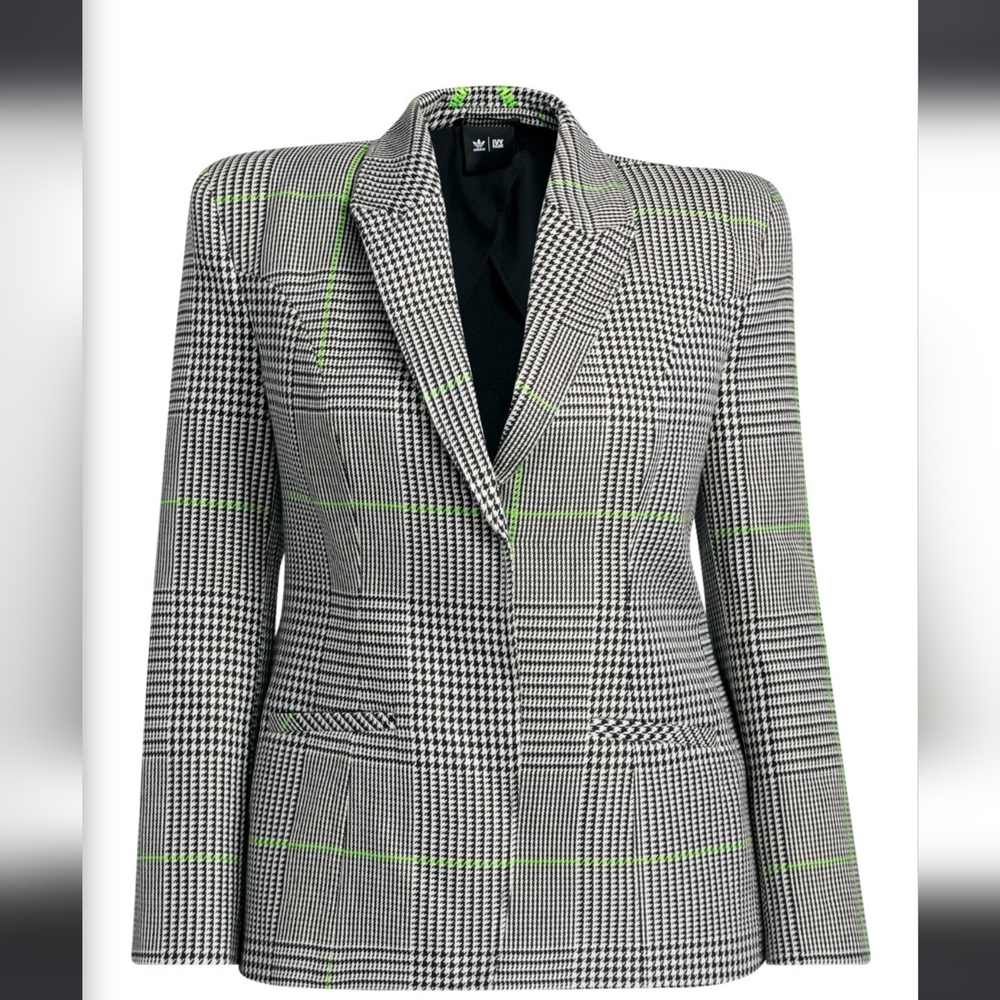 Adidas Black and Green Blazer Tailored Suit Jacket